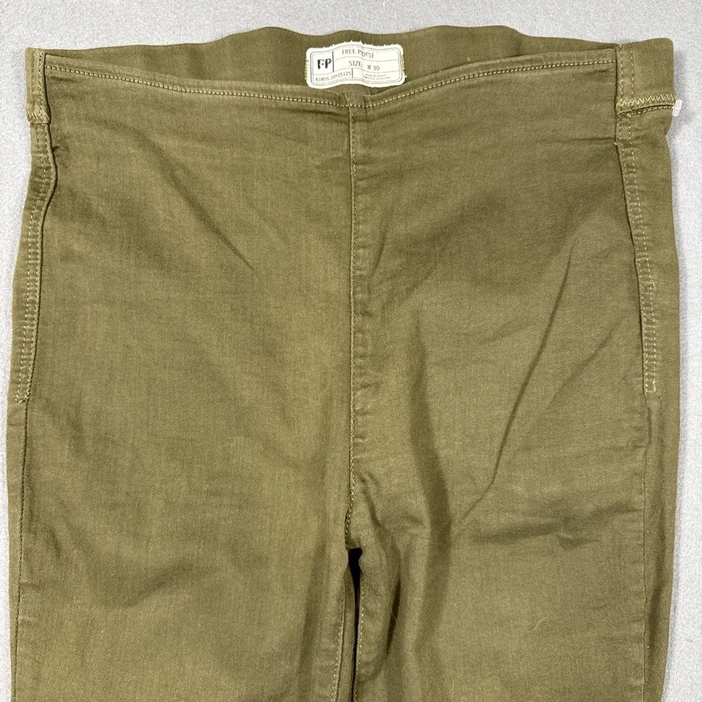 Free People Pull On Jeans Womens 29x26 Olive Green Skinny Leg Raw Hem Stretchy